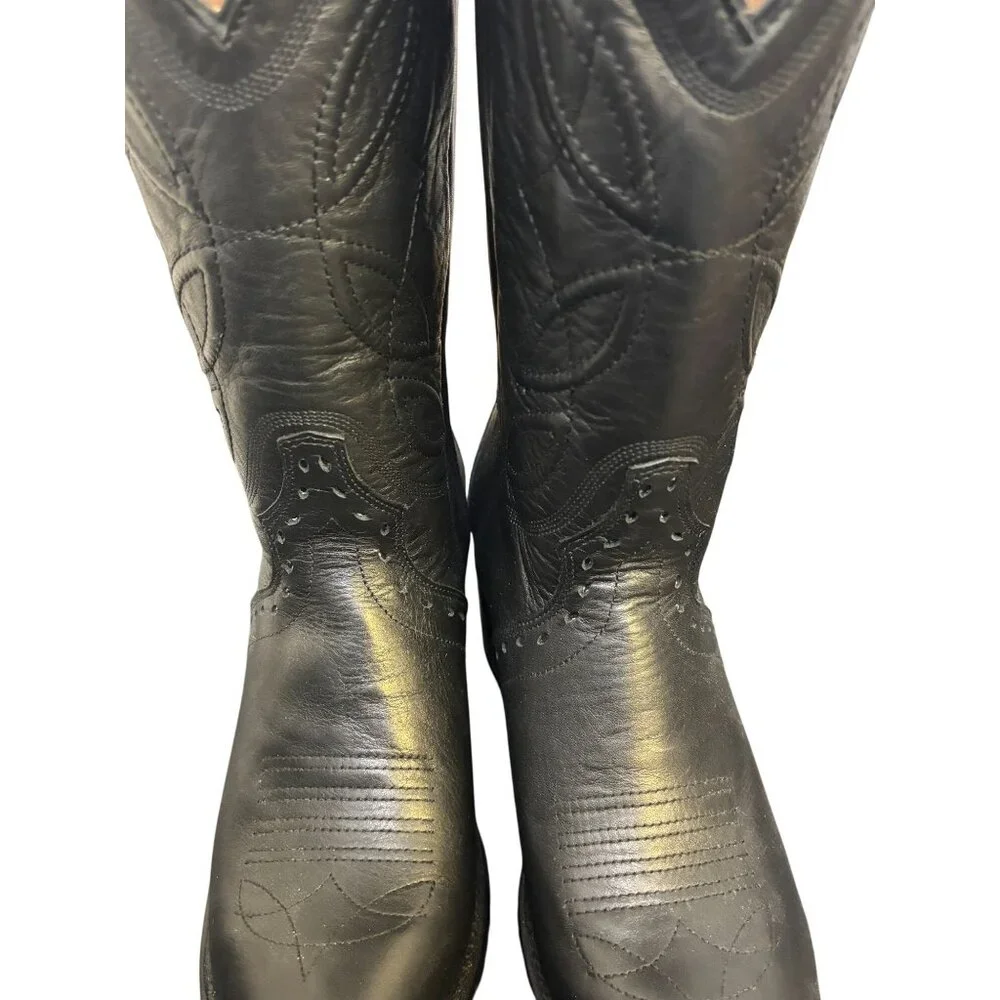Alvies Black Leather Western Cowboy Boots Size 9 - Picture 5 of 9